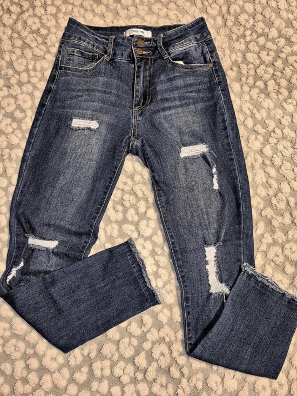 C'Est Toi Distressed Skinny Jeans in Blue Size 5